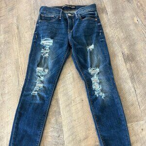 Express Mid Rise Dark Wash Ripped Skinny Jeans